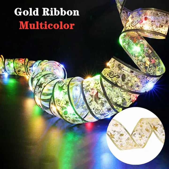 Lisslune | Christmas ribbon fairy lights Christmas decoration DIY bows lights tree ornament for home 2023 Christmas ornament New Year Navidad