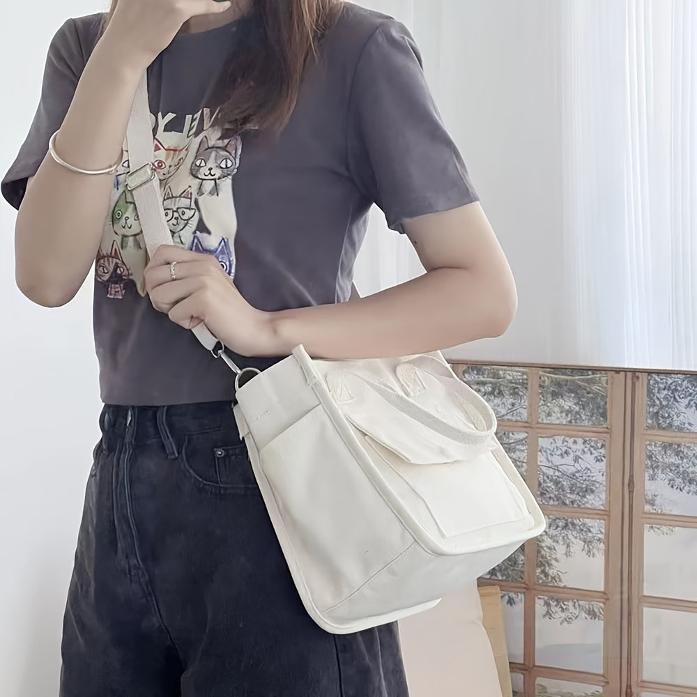 Lisslune | UrbanEase Canvas Slingbag – White Shoulder Bag with Magnetic Closure and Adjustable Strap