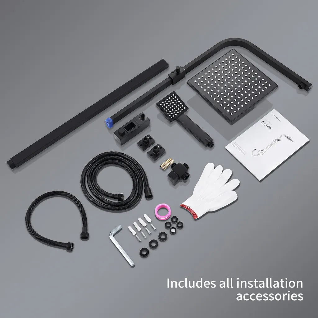 Lisslune | Shower system Black Rain shower Shower set without faucet with overhead shower Hand shower Shower column Shower system with diverter angular Shower column for bathroom, black