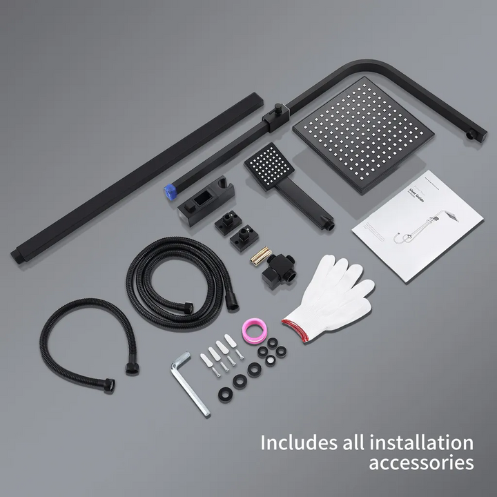 Lisslune | Shower system Black Rain shower Shower set without faucet with overhead shower Hand shower Shower column Shower system with diverter angular Shower column for bathroom, black