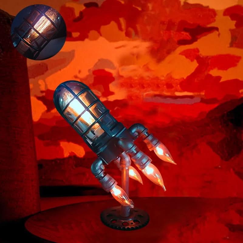 Lisslune | Steampunk Rocket Table Lamp with Flame Light