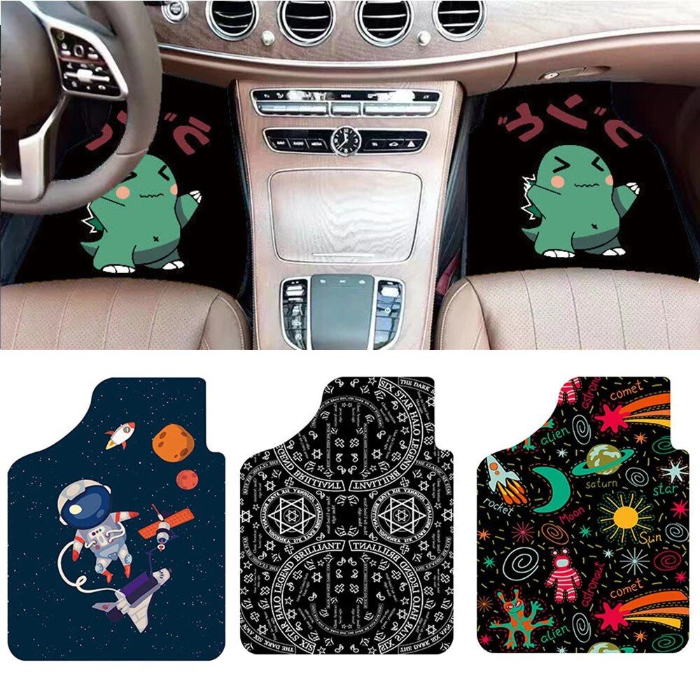 Lisslune | 4-piece comic pattern car mats - Universal fit for cars, SUVs, and 7-seater vans