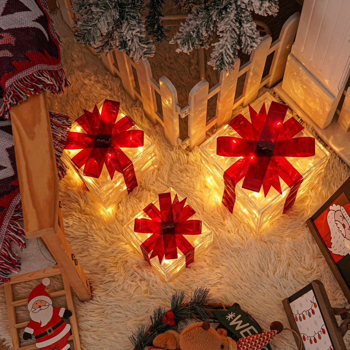 Lisslune | GlowBox LED Gift Boxes – Set of 3 Illuminated Christmas Gifts for Indoor and Outdoor