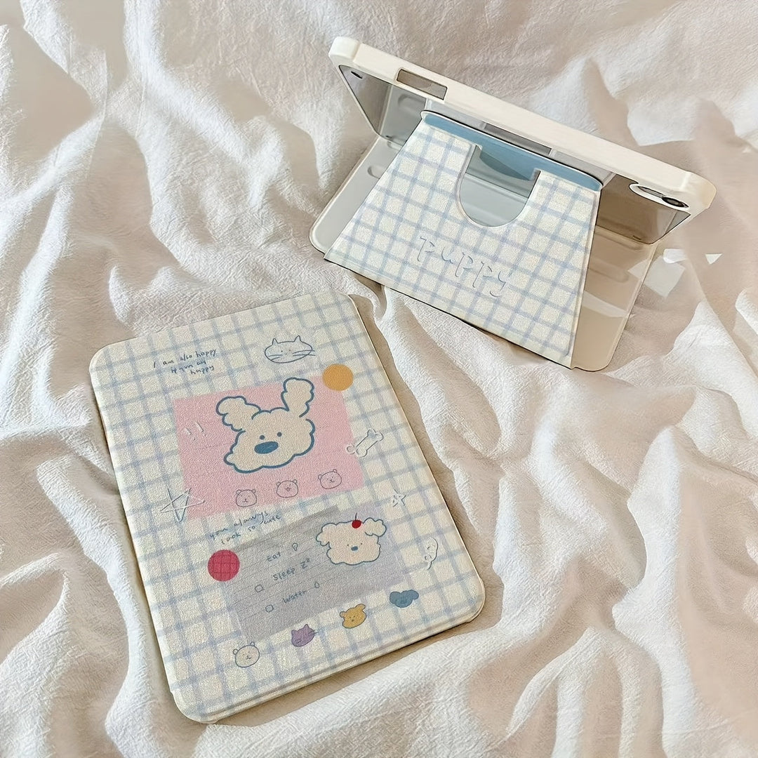 Lisslune | 1pc Cartoon Puppy Weißes Plaid Tablet Hülle für iPad Air11 2025/10.9/Air4/5/6/10.2/Pro 11/A16*10. Generation/9.7/10.5 Kann Schlafen/Wachen