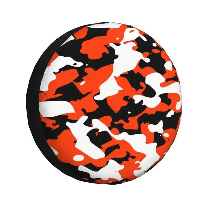 Lisslune | Rugged Camo Reserve Tire Cover – Black Orange Camouflage Wheel Protector for Off-Road Vehicles and Outdoor Vehicles