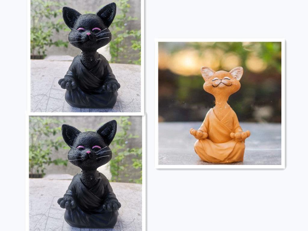 Lisslune | Playful Black Buddha Cat Figure Meditation Yoga Collectible Happy Cat Decor Home Garden Decoration Garden Ornament
