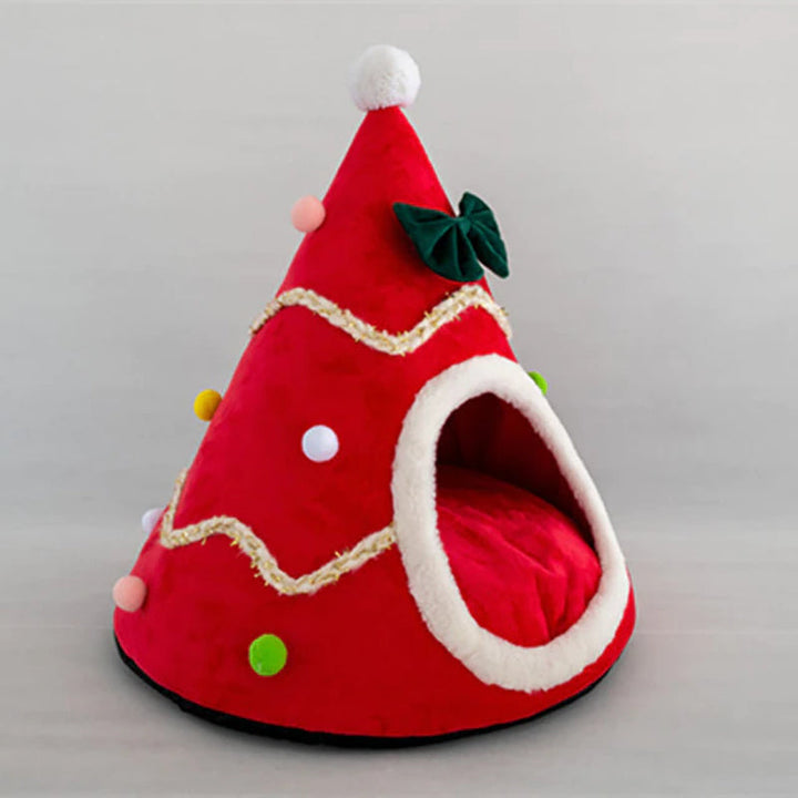 Lisslune | Cat Bed House Christmas Tree Shape Puppy Accommodation Washable Cat Mat Kitten Cave Winter Warm Pet Beds for Cats Dogs Pet Accessories