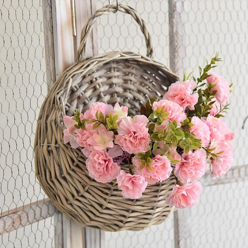 Lisslune | Rustic blue rattan flower wall basket for real or artificial flowers