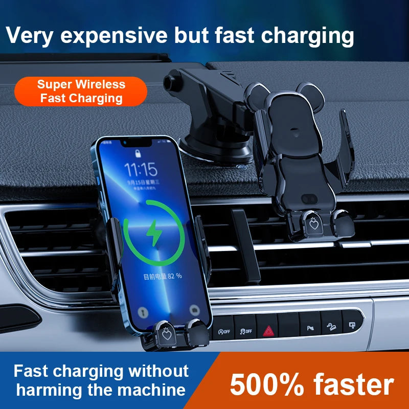Lisslune | Innovative 15W Wireless Fast Charger Car Phone Holder - Mobile Device Holder for Car Accessories