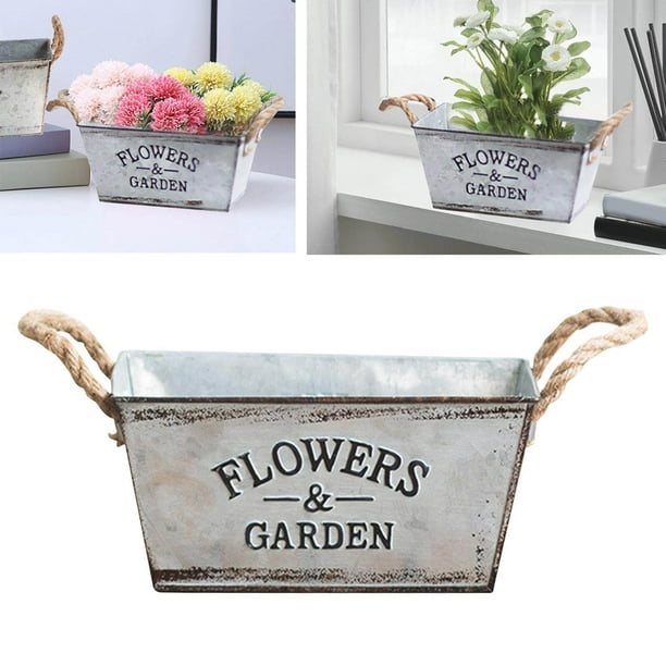 Lisslune | Decorative flower and garden container made of metal with hemp rope handles