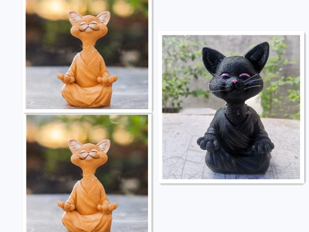 Lisslune | Playful Black Buddha Cat Figure Meditation Yoga Collectible Happy Cat Decor Home Garden Decoration Garden Ornament