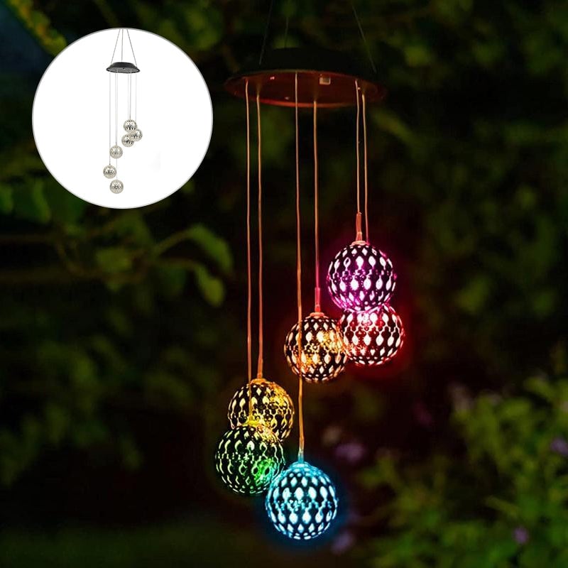 Lisslune | Solar Metal Ball Wind Chime – Solar Powered LED Garden Decoration with Soothing Sounds