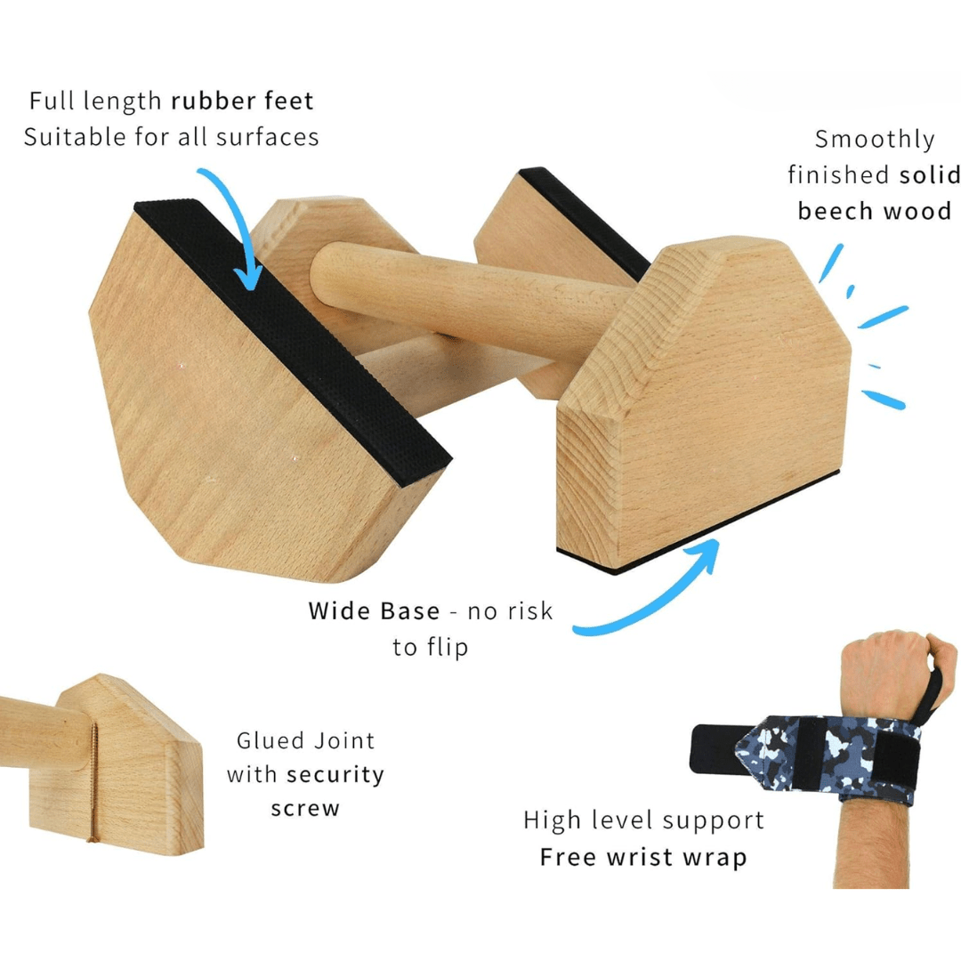 Lisslune | Calisthenics Power Bars – Non-Slip Wooden Parallettes – Push-Ups, Dips & L-Sits – Stable & Ergonomic Training Equipment