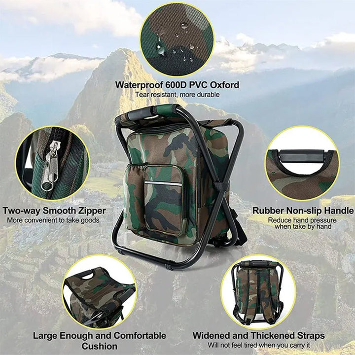 Lisslune | Camochair Pack – 3-in-1 Backpack, Cooler & Folding Chair for Outdoor Adventures