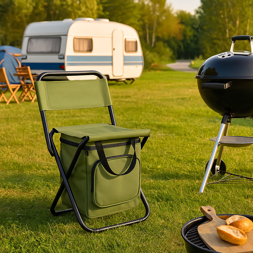 Lisslune | ChillPack Outdoor Chair – Folding Camping Chair with Backrest and Integrated Cooler Bag