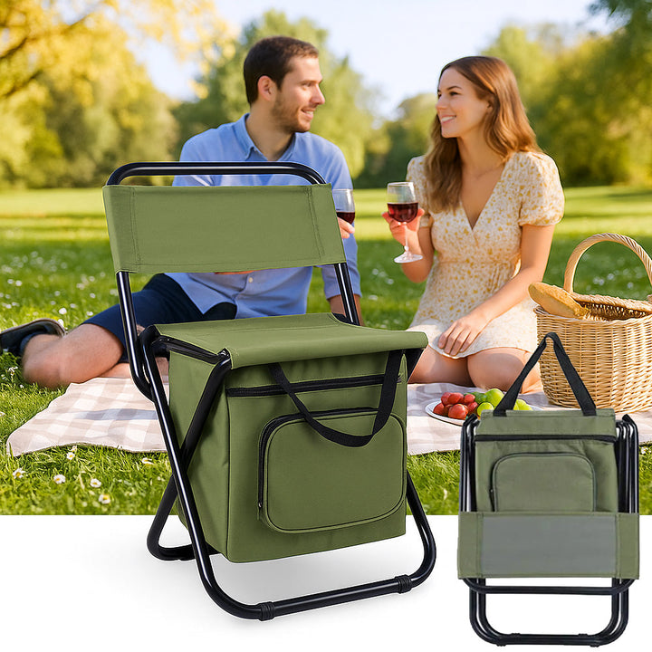 Lisslune | ChillPack Outdoor Chair – Folding Camping Chair with Backrest and Integrated Cooler Bag