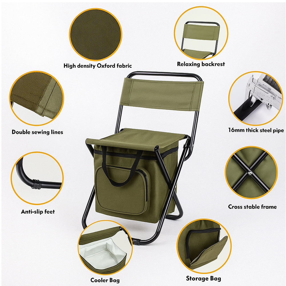 Lisslune | ChillPack Outdoor Chair – Folding Camping Chair with Backrest and Integrated Cooler Bag