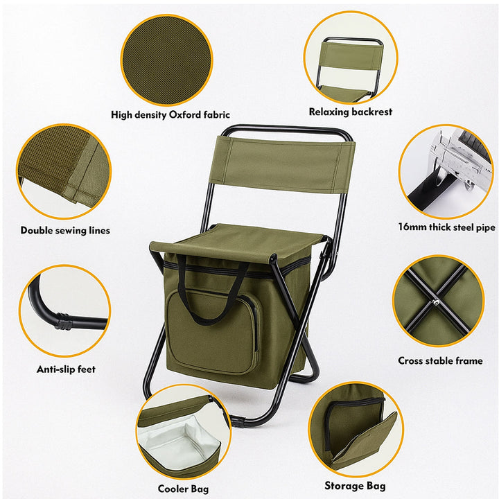Lisslune | ChillPack Outdoor Chair – Folding Camping Chair with Backrest and Integrated Cooler Bag