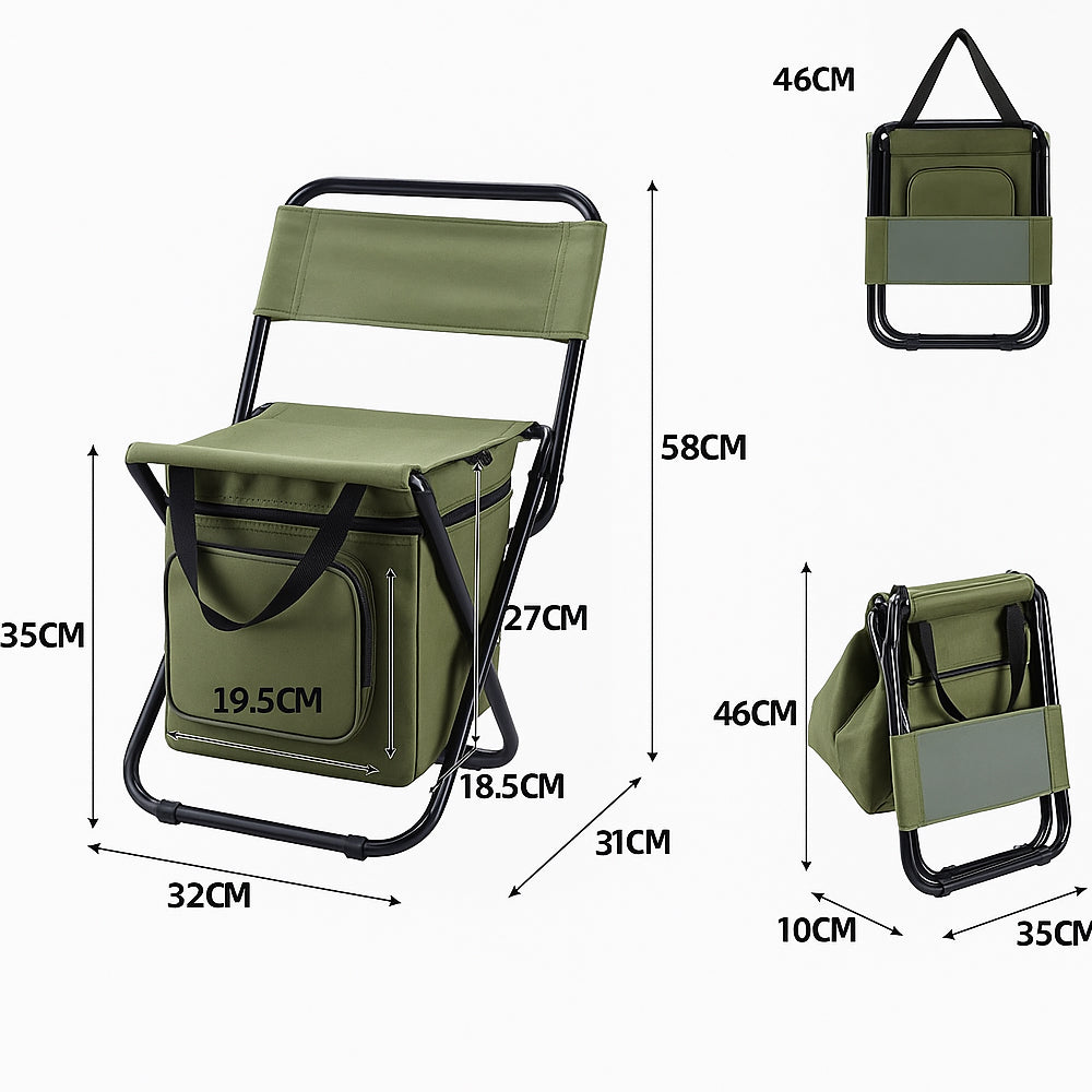 Lisslune | ChillPack Outdoor Chair – Folding Camping Chair with Backrest and Integrated Cooler Bag