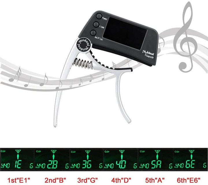 Lisslune | Capo & Tuner "TuneGrip" – 2-in-1 Guitar accessory with LCD screen