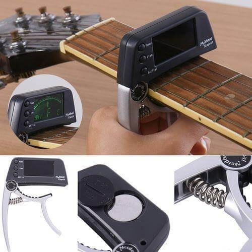 Lisslune | Capo & Tuner "TuneGrip" – 2-in-1 Guitar accessory with LCD screen