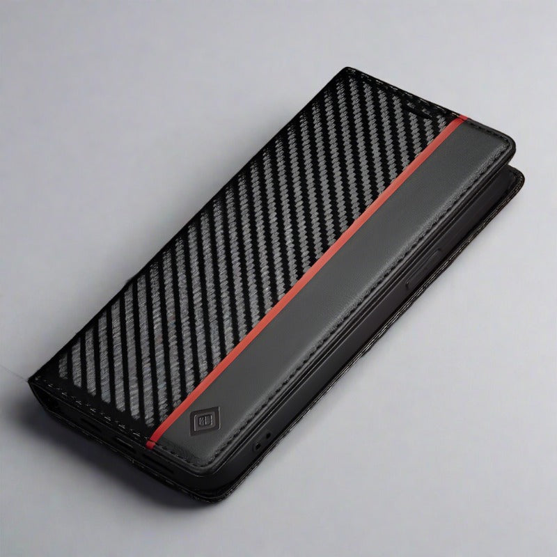 Lisslune | S23 Phone case | Card holder made of carbon fiber leather with magnetic closure