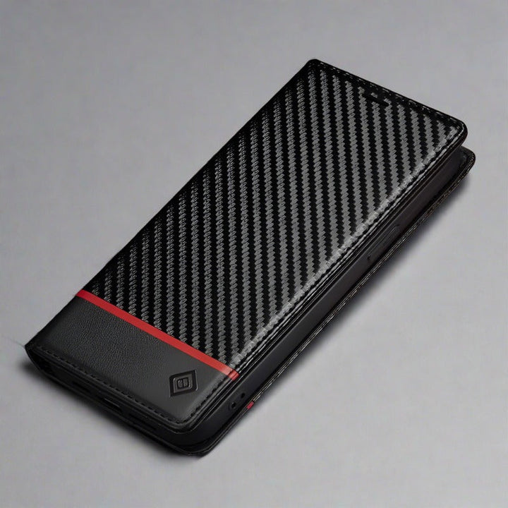 Lisslune | S23 Phone case | Card holder made of carbon fiber leather with magnetic closure