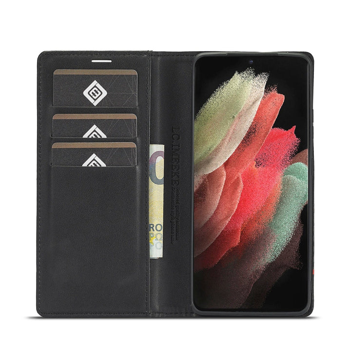 Lisslune | S23 Phone case | Card holder made of carbon fiber leather with magnetic closure