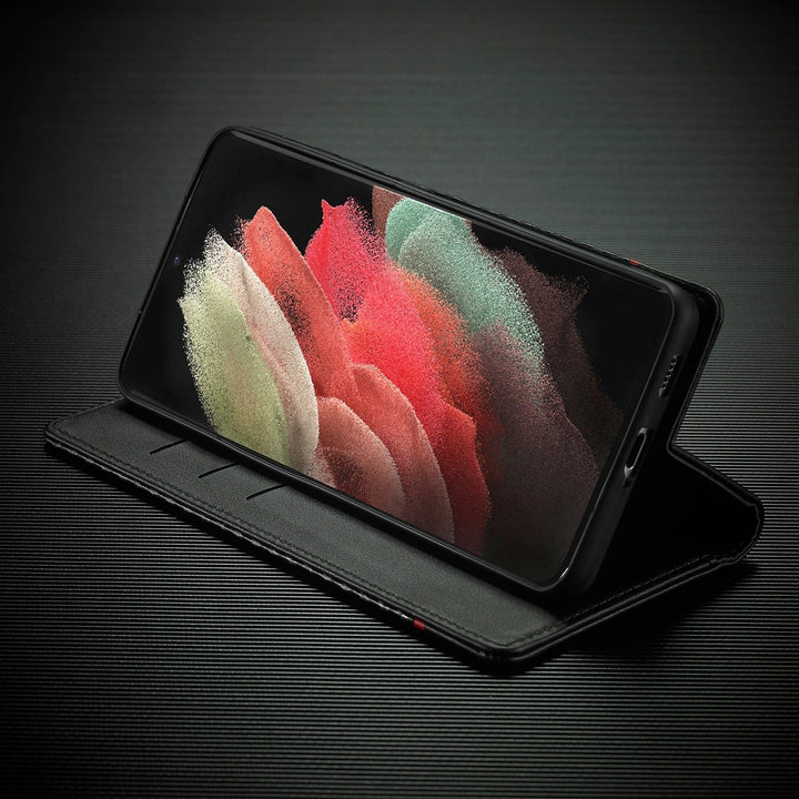 Lisslune | S23 Phone case | Card holder made of carbon fiber leather with magnetic closure