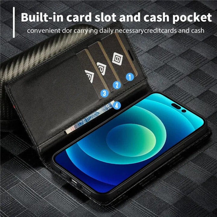 Lisslune | S23 Phone case | Card holder made of carbon fiber leather with magnetic closure