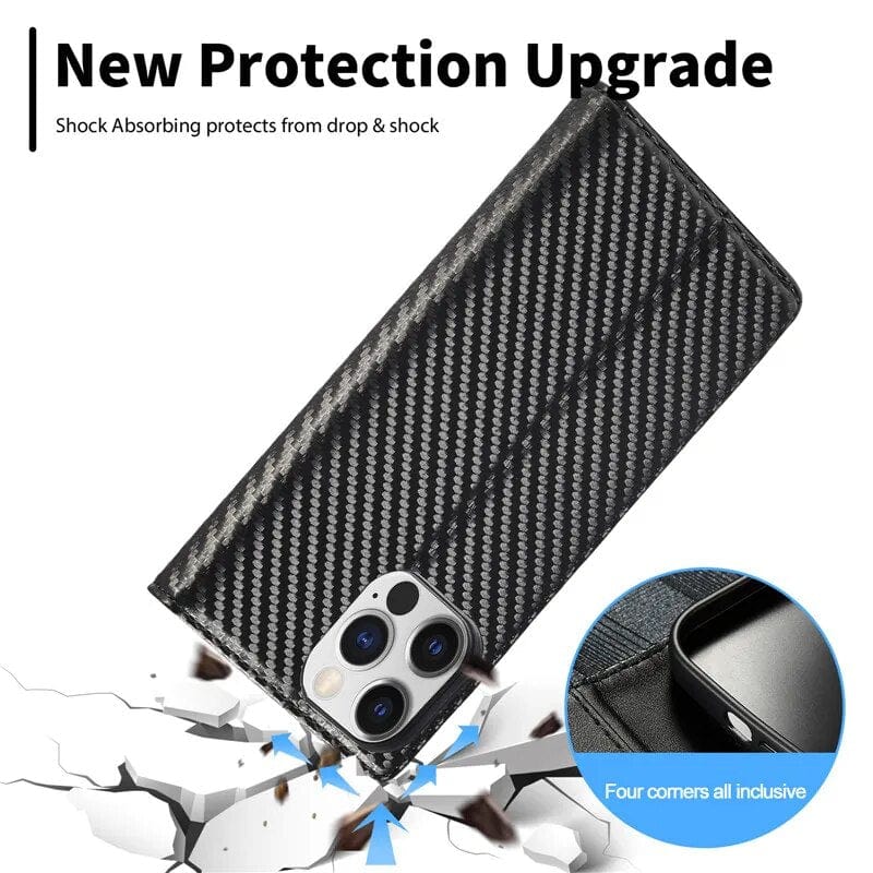 Lisslune | S23 Phone case | Card holder made of carbon fiber leather with magnetic closure