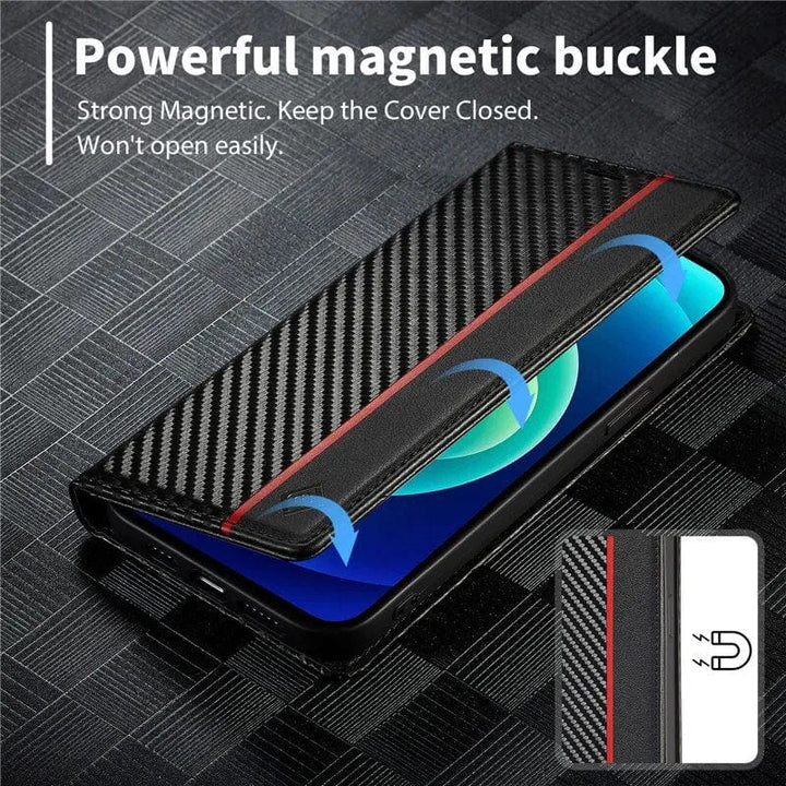 Lisslune | S23 Phone case | Card holder made of carbon fiber leather with magnetic closure