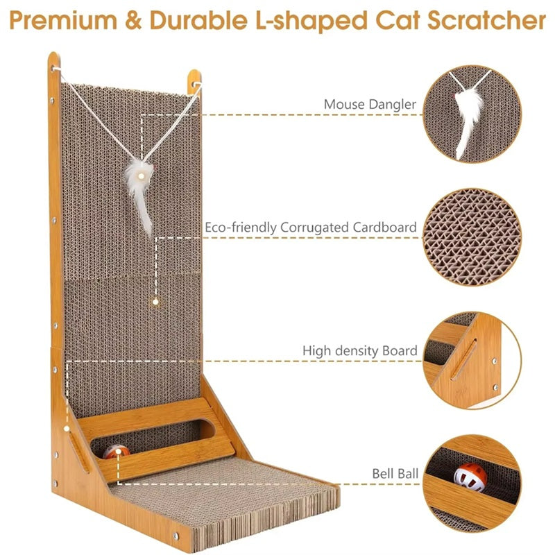 Lisslune | L-Shaped Cat Scratcher with Toy Ball and Multi-Angle Design