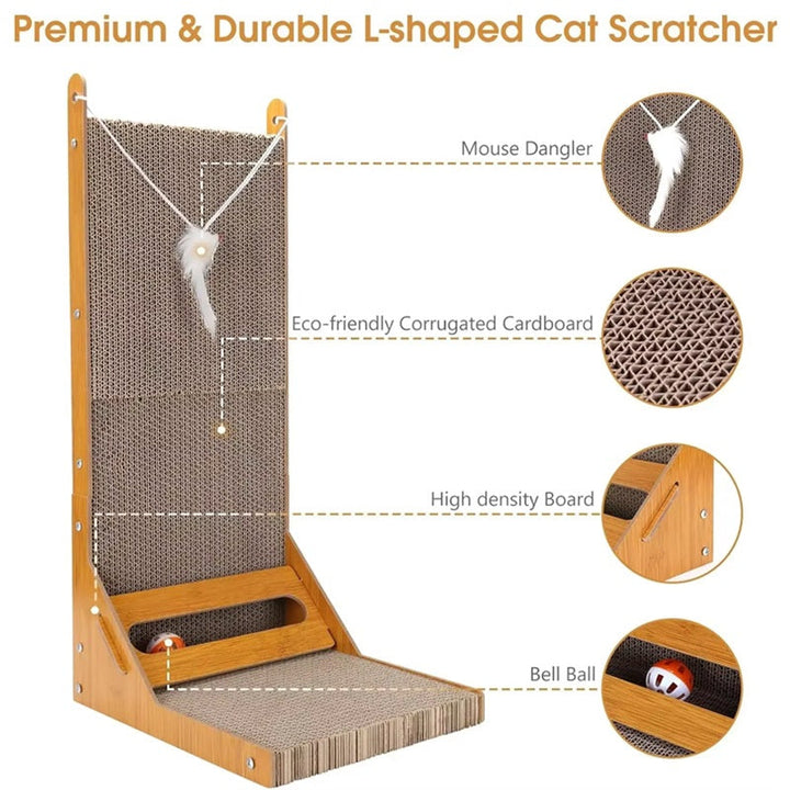 Lisslune | L-Shaped Cat Scratcher with Toy Ball and Multi-Angle Design