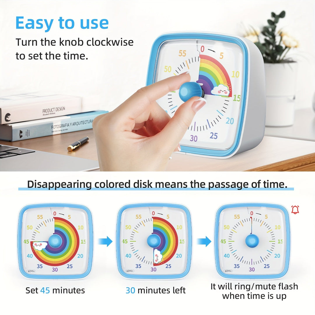 Lisslune | Rainbow Time Management Timer – Visual 60-Minute Countdown Timer for Study, Work and Home