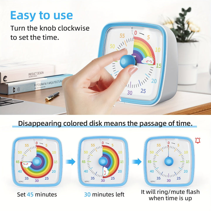 Lisslune | Rainbow Time Management Timer – Visual 60-Minute Countdown Timer for Study, Work and Home