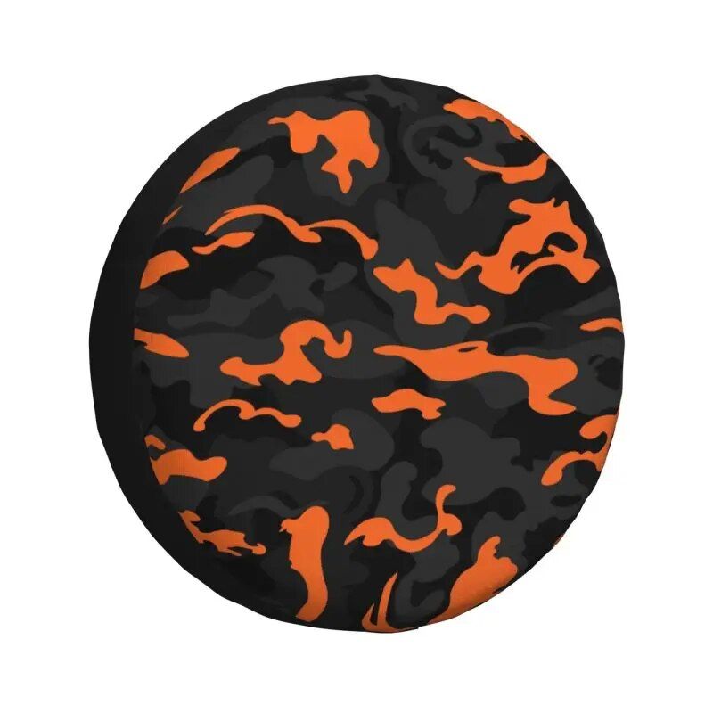 Lisslune | Rugged Camo Reserve Tire Cover – Black Orange Camouflage Wheel Protector for Off-Road Vehicles and Outdoor Vehicles
