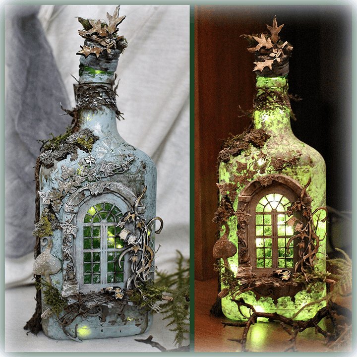Lisslune | Altered Art Bottle - Mystical forest stories
