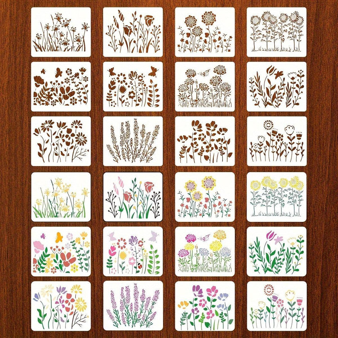 Lisslune | 12-piece reusable flower stencil set with cherry blossom and ivy patterns