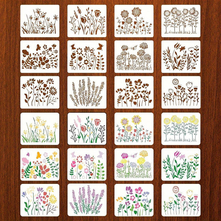 Lisslune | 12-piece reusable flower stencil set with cherry blossom and ivy patterns