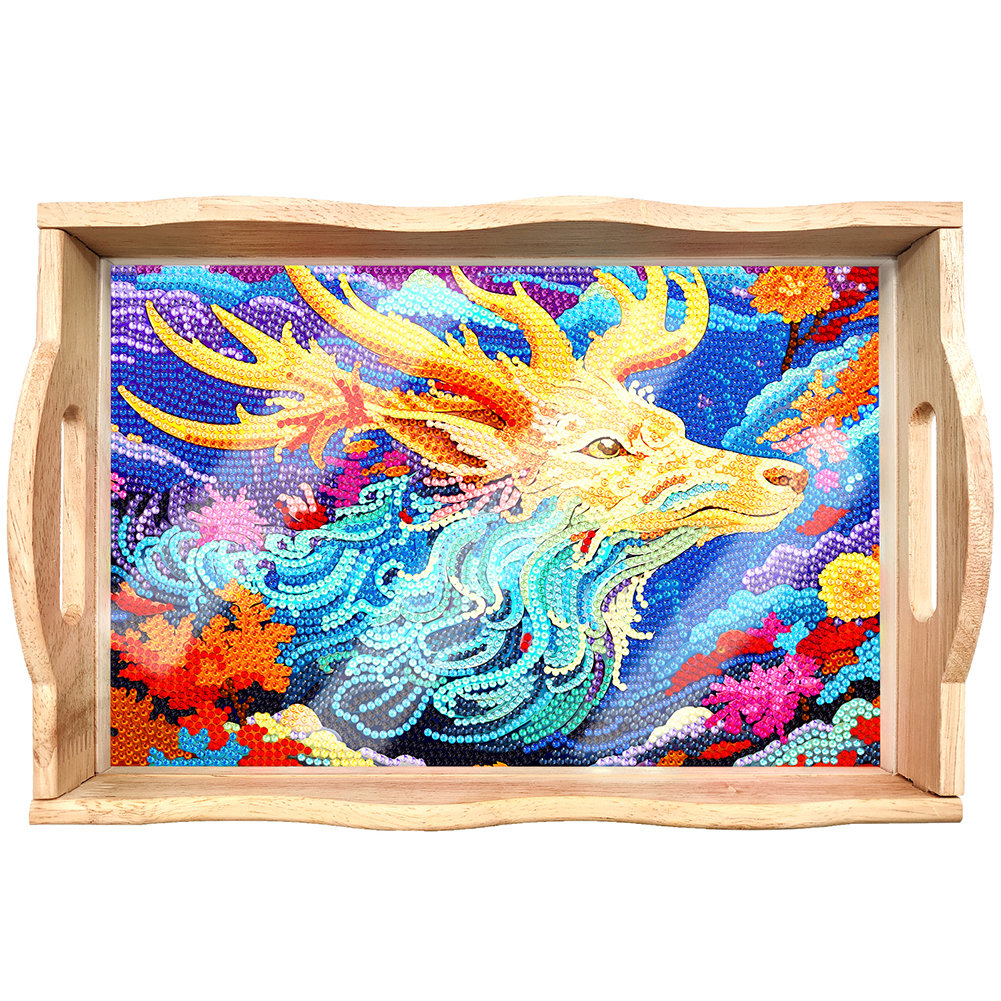 Lisslune | DIY Diamond Painting Wooden Tray Food Tray with Handle Living Room Decoration Mandala Wooden Tray Kit