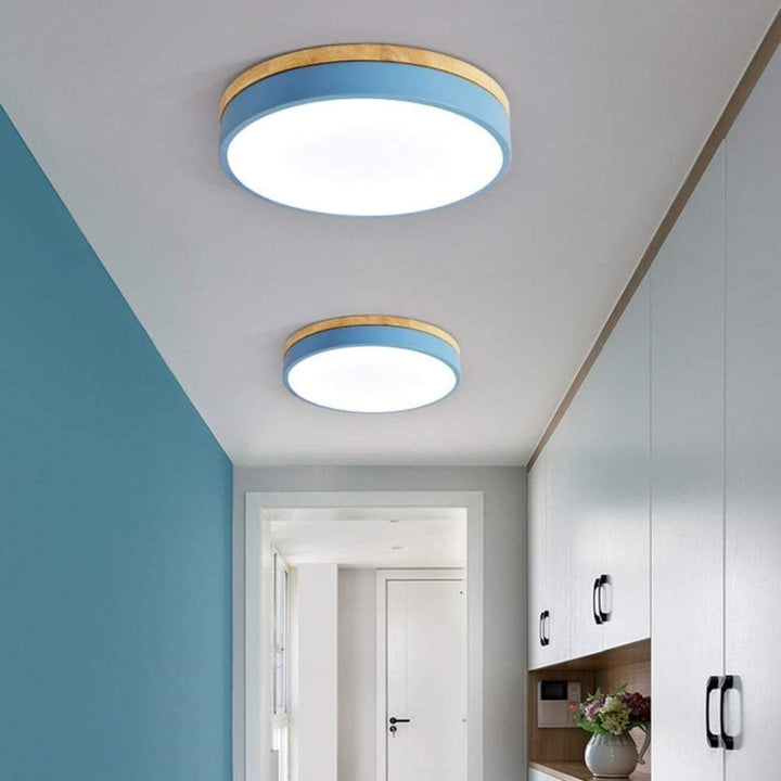 Lisslune | Wooden Round Shape Flush Ceiling Light | LED. Solid Wood & Iron for Living Room. Dining Room & Hallway