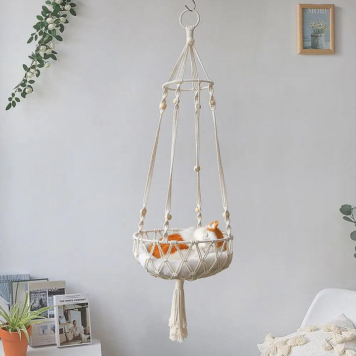 Lisslune | Spacious Macrame Pet Hammock - Stylish Hanging Swing Bed for Cats and Dogs, Cozy Home Accessory, Perfect Gift for Furry Friends