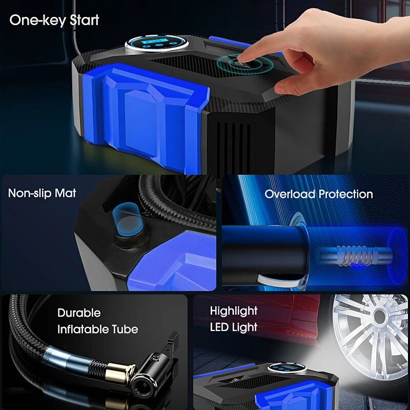 Lisslune | Portable Digital TIRE PUMP with LED light for car and motorcycle