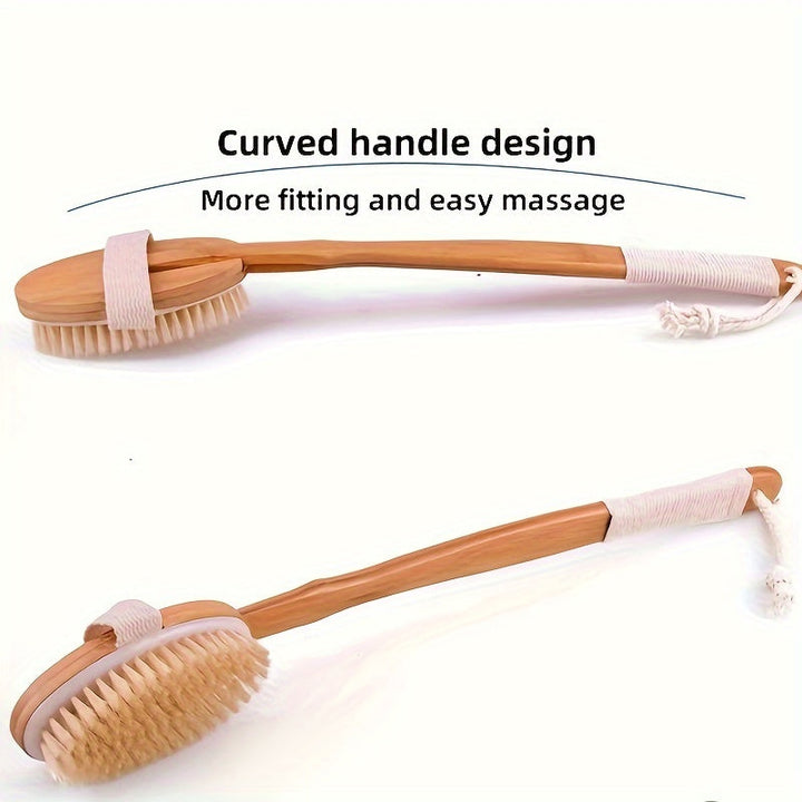 Lisslune | Back Boar Bristles Cleaning Sponge for the Shower - Long Wooden Handle Bath Sponge Brush, Soft Natural Bristles for Back Cleaning
