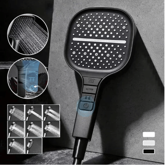 Lisslune | HydraLux 7-Setting Shower Head – Water-Saving & Anti-Scale – Square Chrome