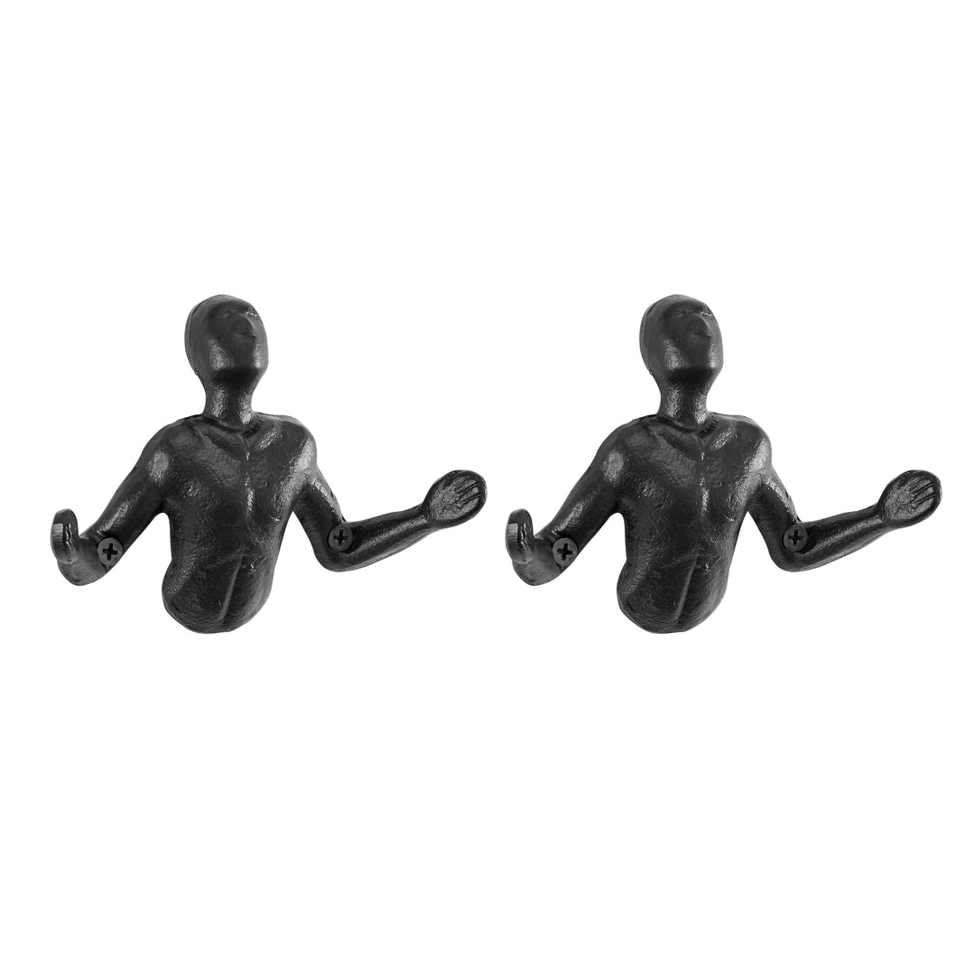 Lisslune | Protruding "Palms Up" Cast Iron Decorative Black Wall Mount Hooks (Set of 2)