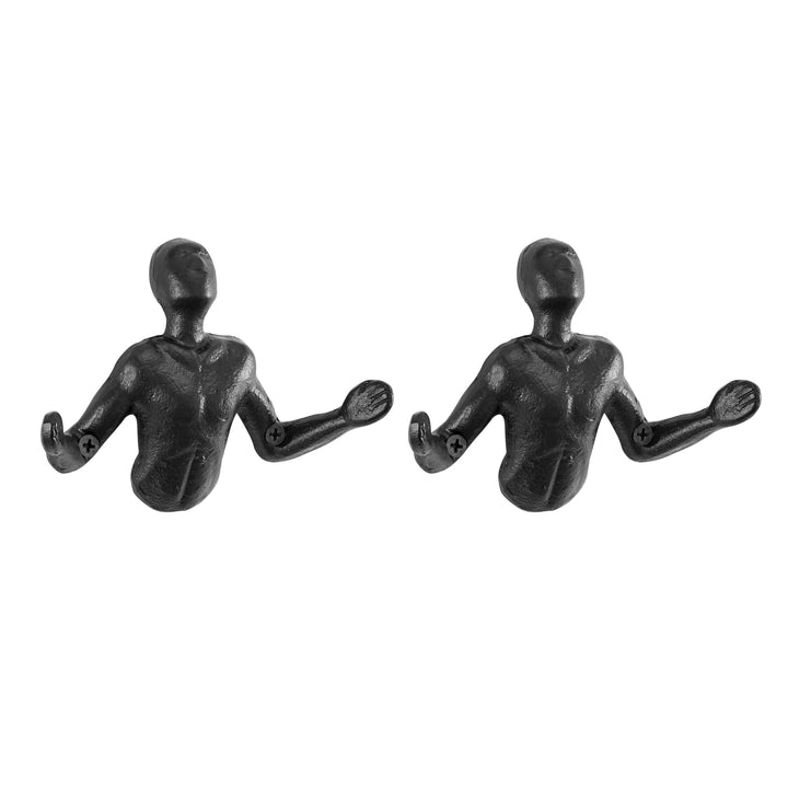 Lisslune | Protruding "Palms Up" Cast Iron Decorative Black Wall Mount Hooks (Set of 2)