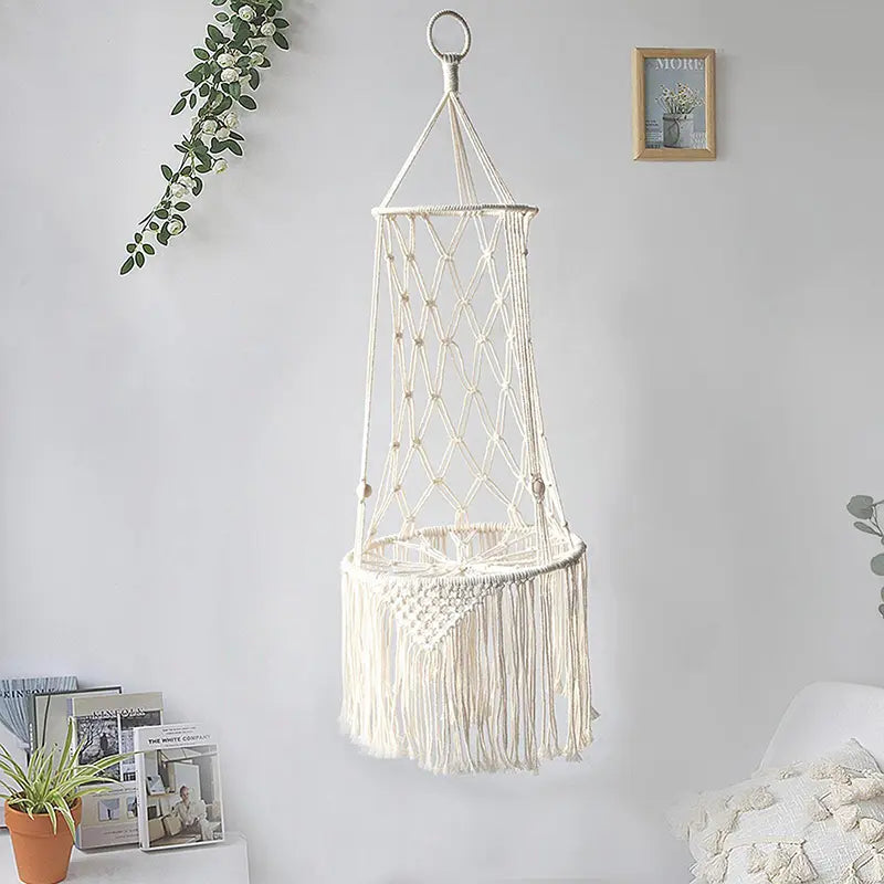 Lisslune | Bohemian Woven Cat Hammock Bed - Handmade Cotton Rope Swing with Fringe - Cozy Nest for Kittens and Indoor Decoration