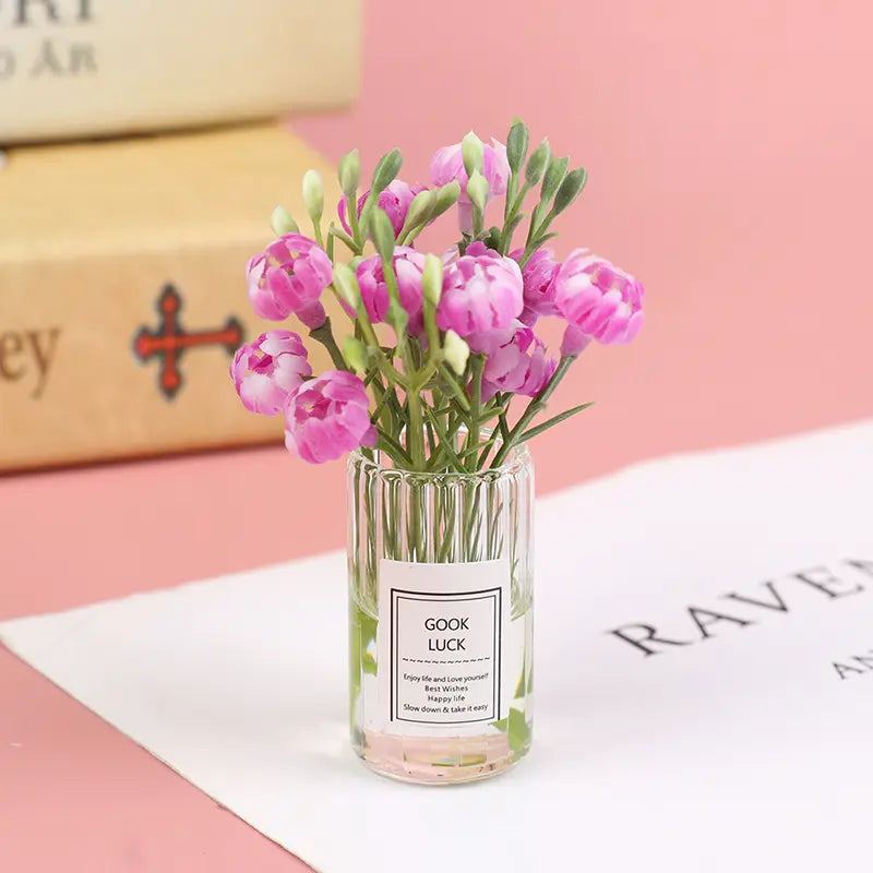 Lisslune | Hanging Mini Glass Vase Wind Chimes with Mini Flower Decor for Home and Dollhouse